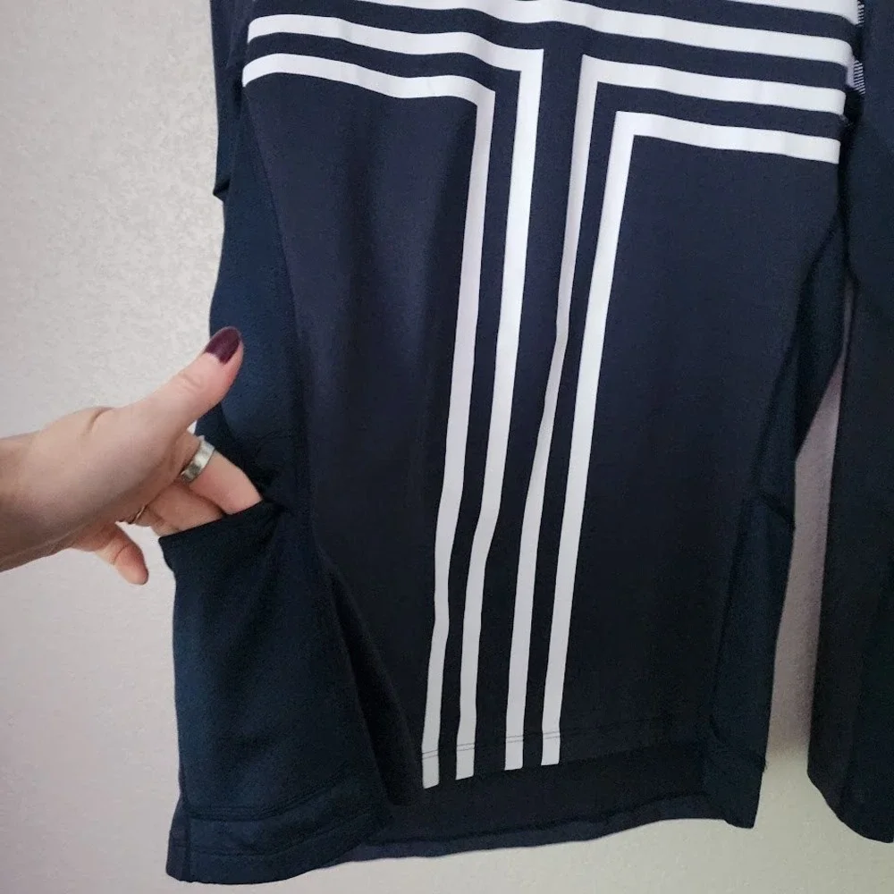 TORY BURCH SPORT Running Active Performance Long Sleeve Graphic Top Striped T XL